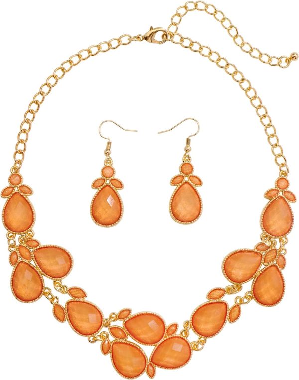 Firstmeet Shiny Resin Water Drop Collar Necklace with Earrings - Image 15