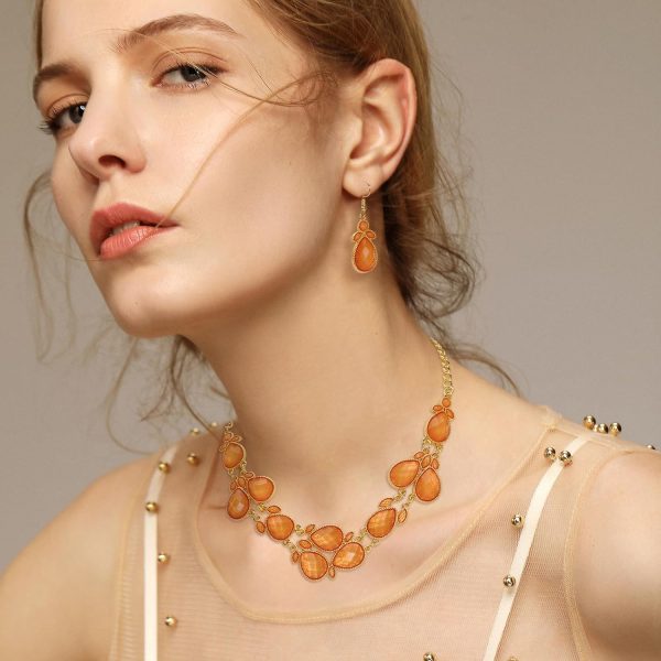 Firstmeet Shiny Resin Water Drop Collar Necklace with Earrings - Image 16