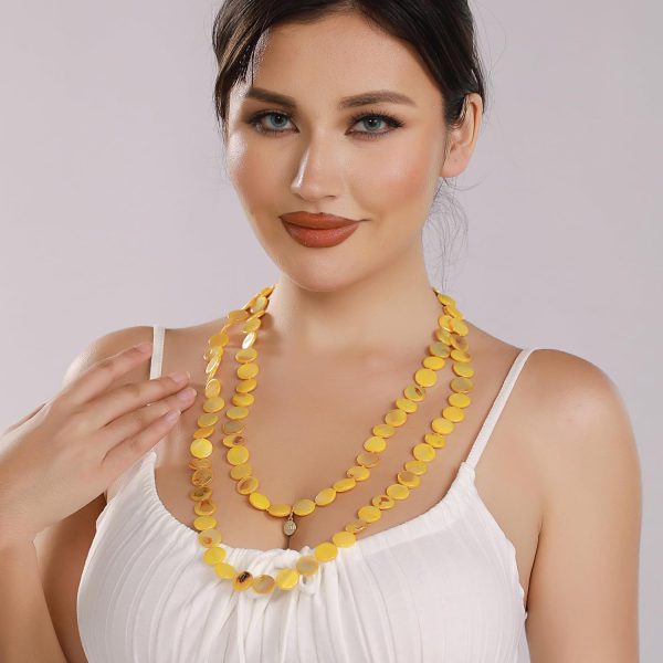 Firstmeet Flat Round Coin Shell Beads Long Knotted Necklace Natural Mother of Pearl Handmade Jewelry For Women - Image 89