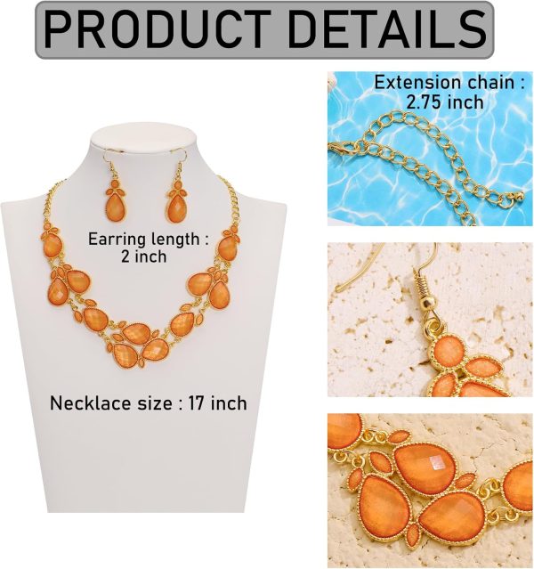 Firstmeet Shiny Resin Water Drop Collar Necklace with Earrings - Image 20