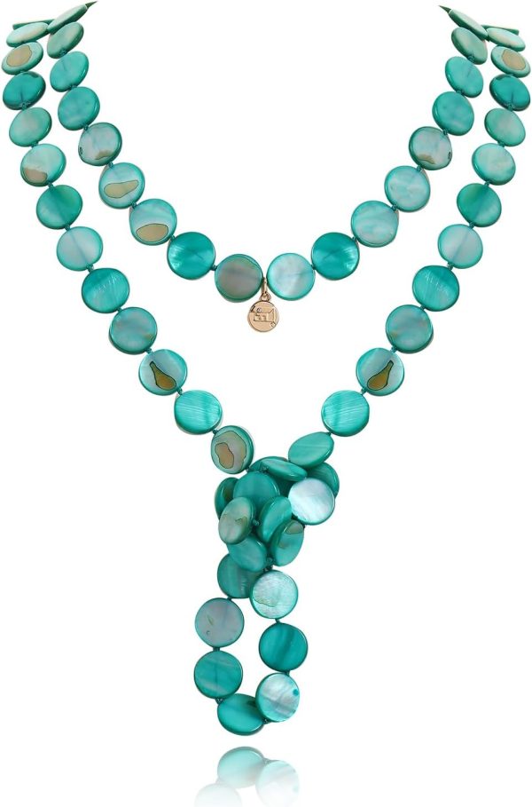 Firstmeet Flat Round Coin Shell Beads Long Knotted Necklace Natural Mother of Pearl Handmade Jewelry For Women - Image 93