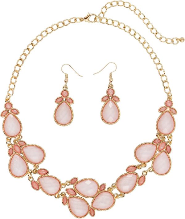 Firstmeet Shiny Resin Water Drop Collar Necklace with Earrings - Image 21
