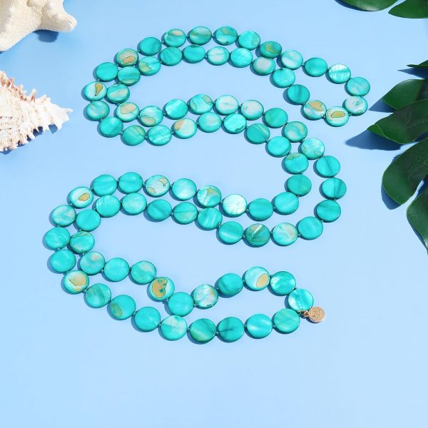 Firstmeet Flat Round Coin Shell Beads Long Knotted Necklace Natural Mother of Pearl Handmade Jewelry For Women - Image 94
