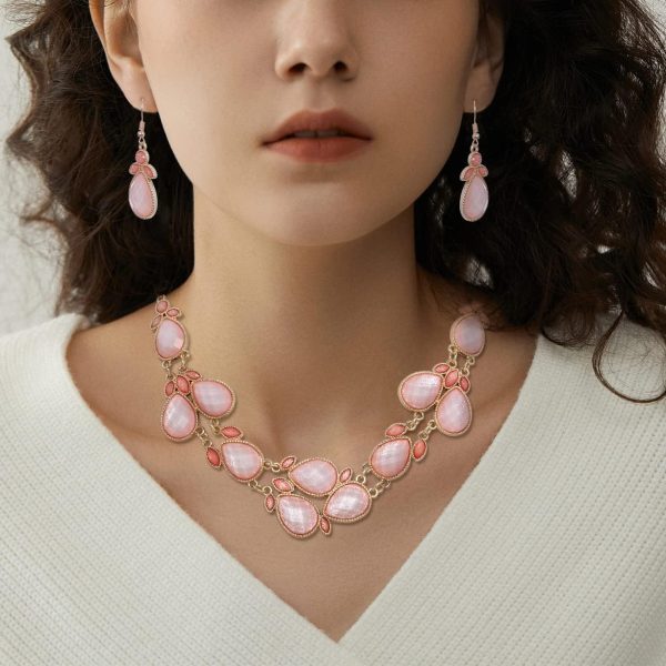 Firstmeet Shiny Resin Water Drop Collar Necklace with Earrings - Image 22