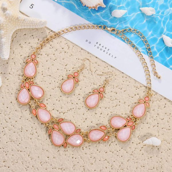 Firstmeet Shiny Resin Water Drop Collar Necklace with Earrings - Image 23