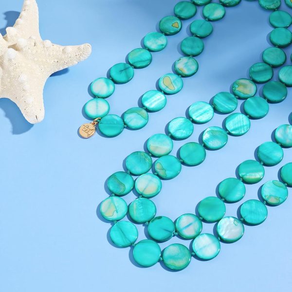 Firstmeet Flat Round Coin Shell Beads Long Knotted Necklace Natural Mother of Pearl Handmade Jewelry For Women - Image 96