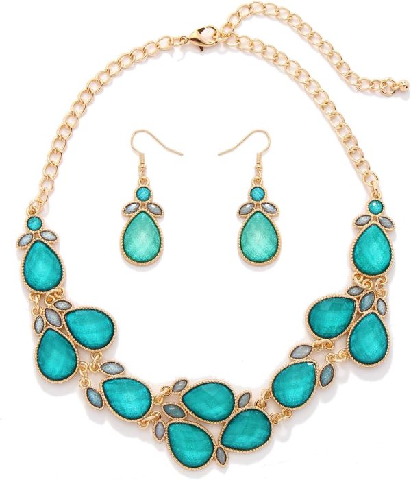 Firstmeet Shiny Resin Water Drop Collar Necklace with Earrings - Image 28