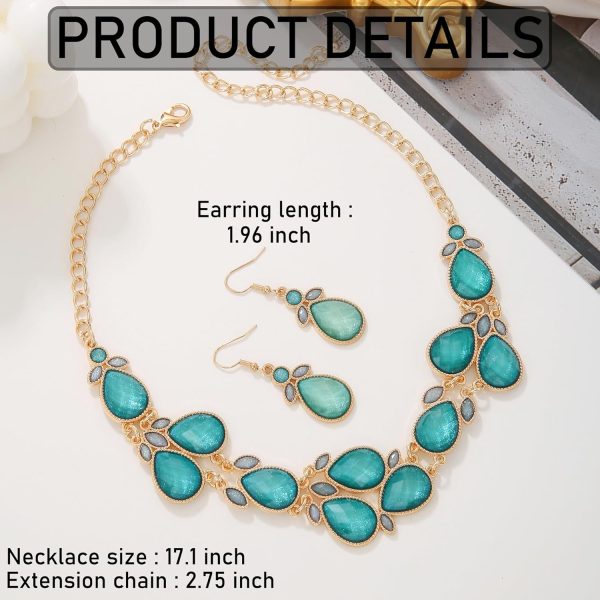 Firstmeet Shiny Resin Water Drop Collar Necklace with Earrings - Image 29