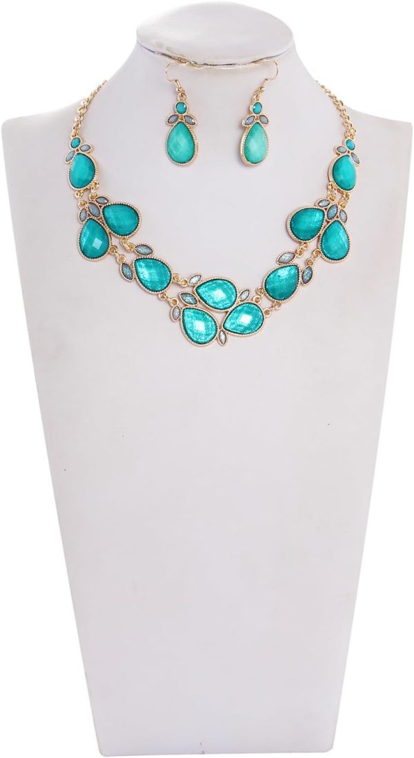 Firstmeet Shiny Resin Water Drop Collar Necklace with Earrings - Image 33