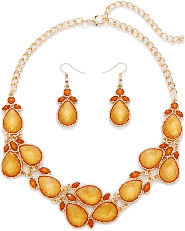 Firstmeet Shiny Resin Water Drop Collar Necklace with Earrings - Image 34