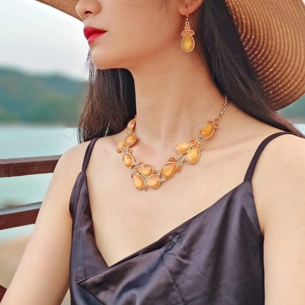 Firstmeet Shiny Resin Water Drop Collar Necklace with Earrings - Image 35