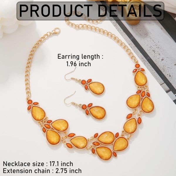 Firstmeet Shiny Resin Water Drop Collar Necklace with Earrings - Image 36