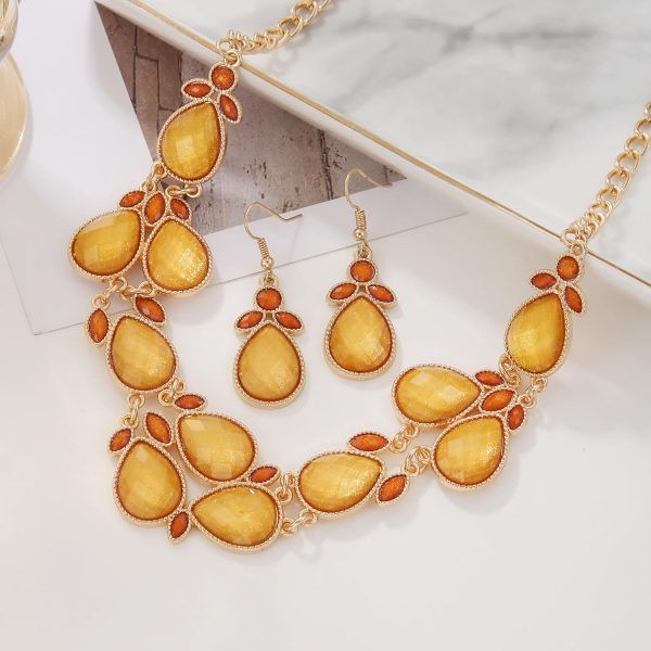 Firstmeet Shiny Resin Water Drop Collar Necklace with Earrings - Image 38