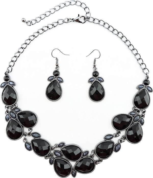 Firstmeet Shiny Resin Water Drop Collar Necklace with Earrings - Image 52