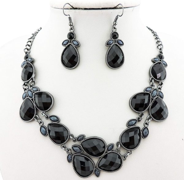 Firstmeet Shiny Resin Water Drop Collar Necklace with Earrings - Image 54