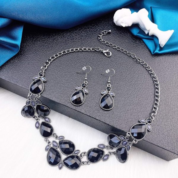 Firstmeet Shiny Resin Water Drop Collar Necklace with Earrings - Image 56