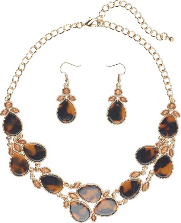 Firstmeet Shiny Resin Water Drop Collar Necklace with Earrings - Image 59
