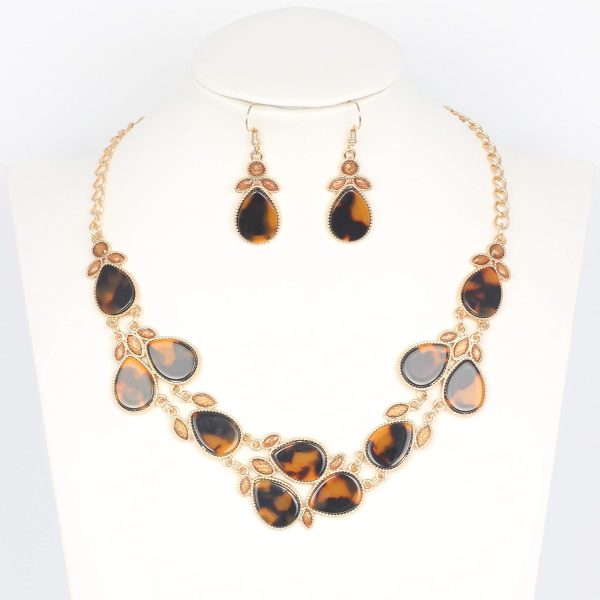 Firstmeet Shiny Resin Water Drop Collar Necklace with Earrings - Image 61