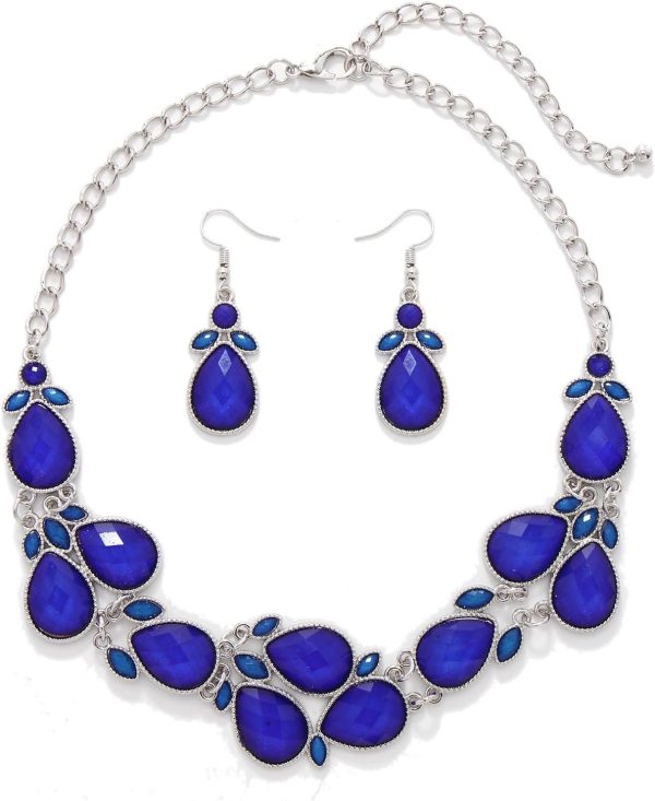 Firstmeet Shiny Resin Water Drop Collar Necklace with Earrings - Image 64