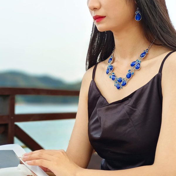 Firstmeet Shiny Resin Water Drop Collar Necklace with Earrings - Image 65