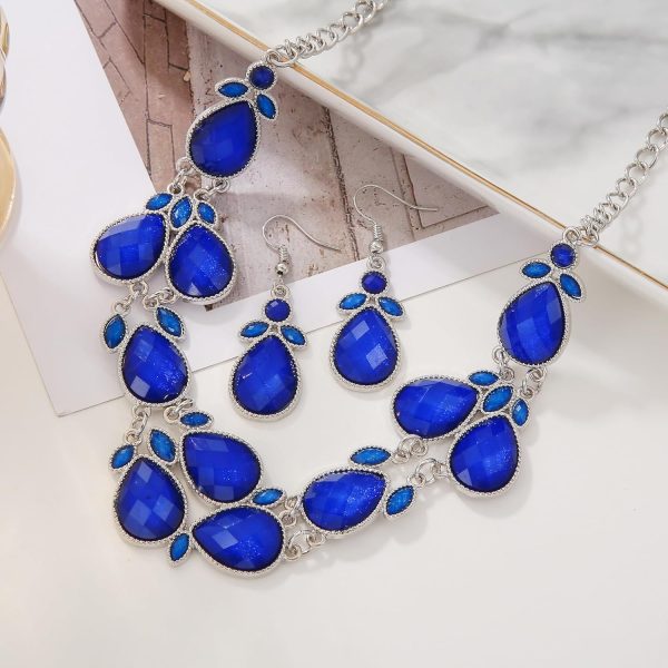 Firstmeet Shiny Resin Water Drop Collar Necklace with Earrings - Image 68