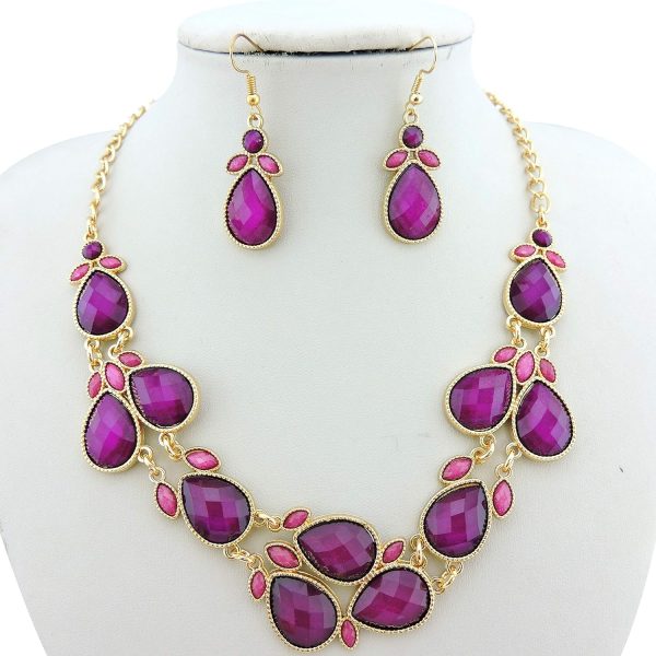 Firstmeet Shiny Resin Water Drop Collar Necklace with Earrings - Image 73