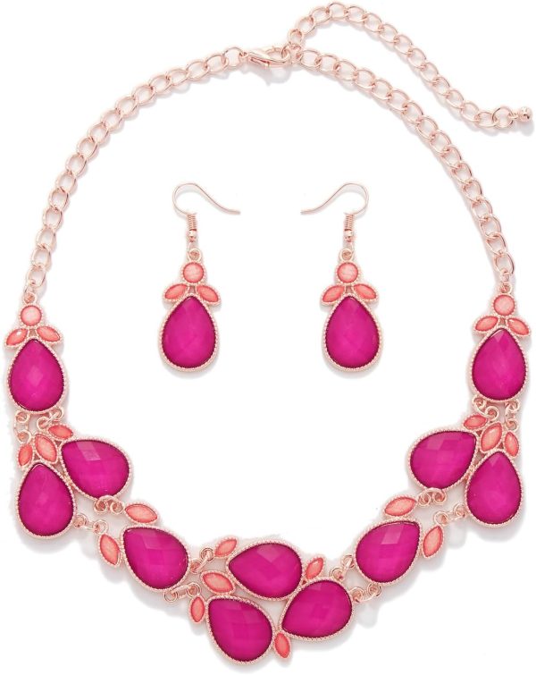 Firstmeet Shiny Resin Water Drop Collar Necklace with Earrings - Image 77