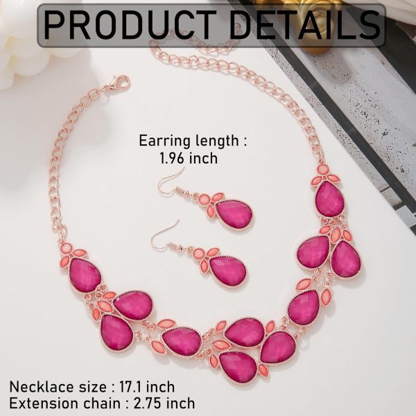 Firstmeet Shiny Resin Water Drop Collar Necklace with Earrings - Image 78