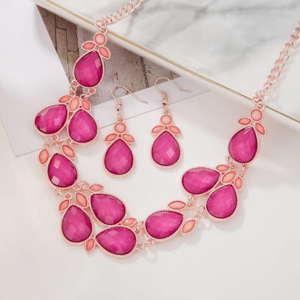 Firstmeet Shiny Resin Water Drop Collar Necklace with Earrings - Image 80