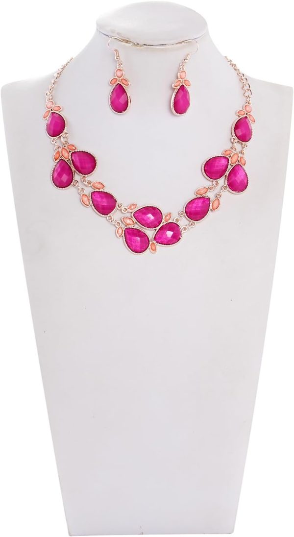 Firstmeet Shiny Resin Water Drop Collar Necklace with Earrings - Image 82