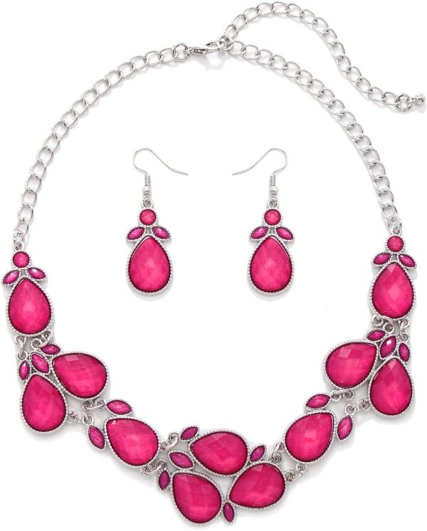 Firstmeet Shiny Resin Water Drop Collar Necklace with Earrings - Image 83