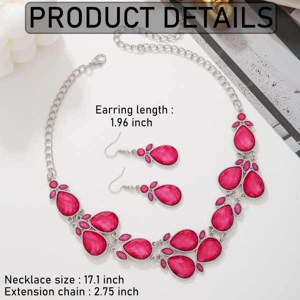 Firstmeet Shiny Resin Water Drop Collar Necklace with Earrings - Image 84