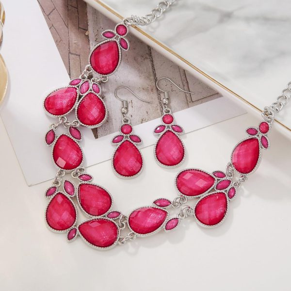 Firstmeet Shiny Resin Water Drop Collar Necklace with Earrings - Image 86