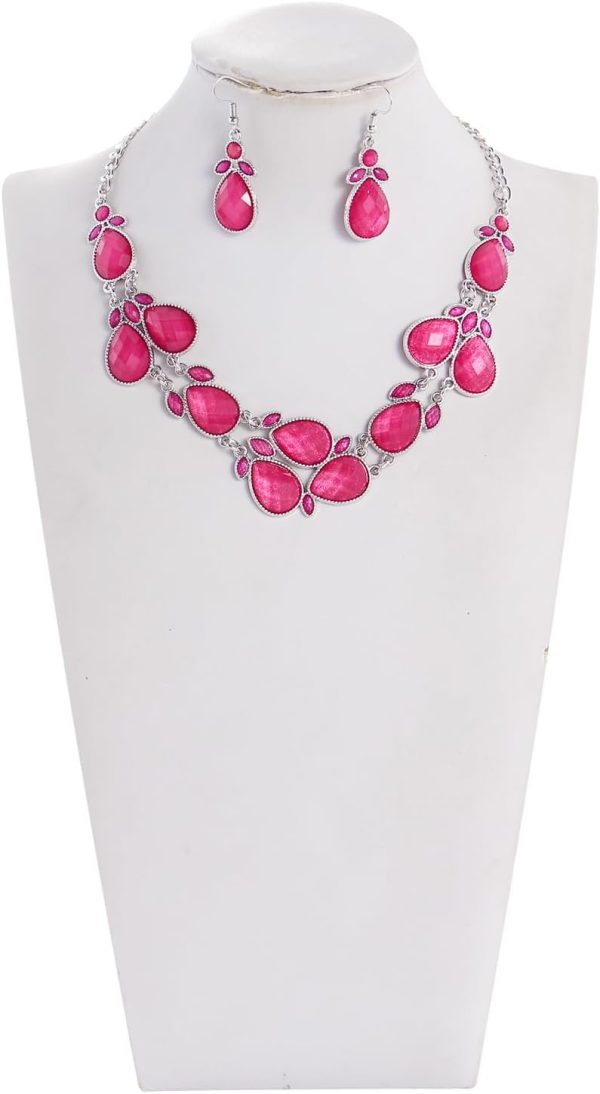 Firstmeet Shiny Resin Water Drop Collar Necklace with Earrings - Image 88