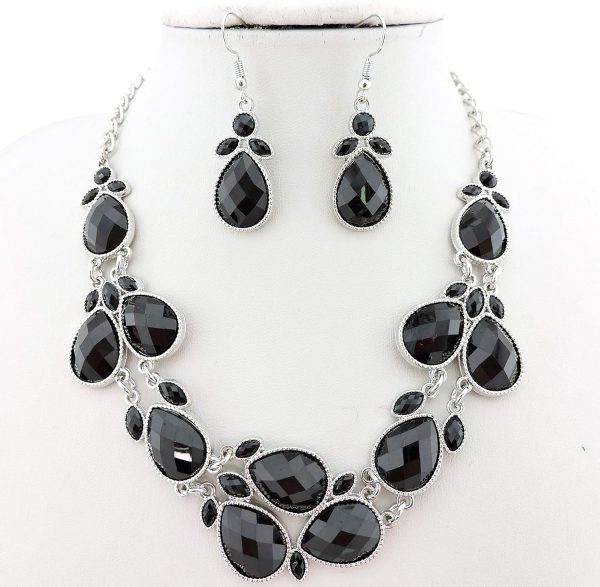 Firstmeet Shiny Resin Water Drop Collar Necklace with Earrings - Image 91