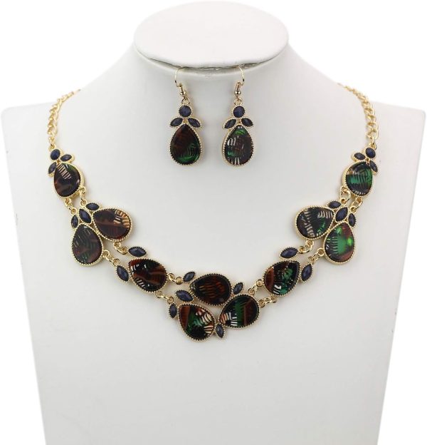 Firstmeet Shiny Resin Water Drop Collar Necklace with Earrings - Image 95