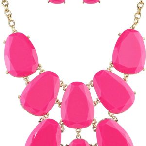 Firstmeet Chunky Bubble Statement Collar Necklace with Earrings for Women