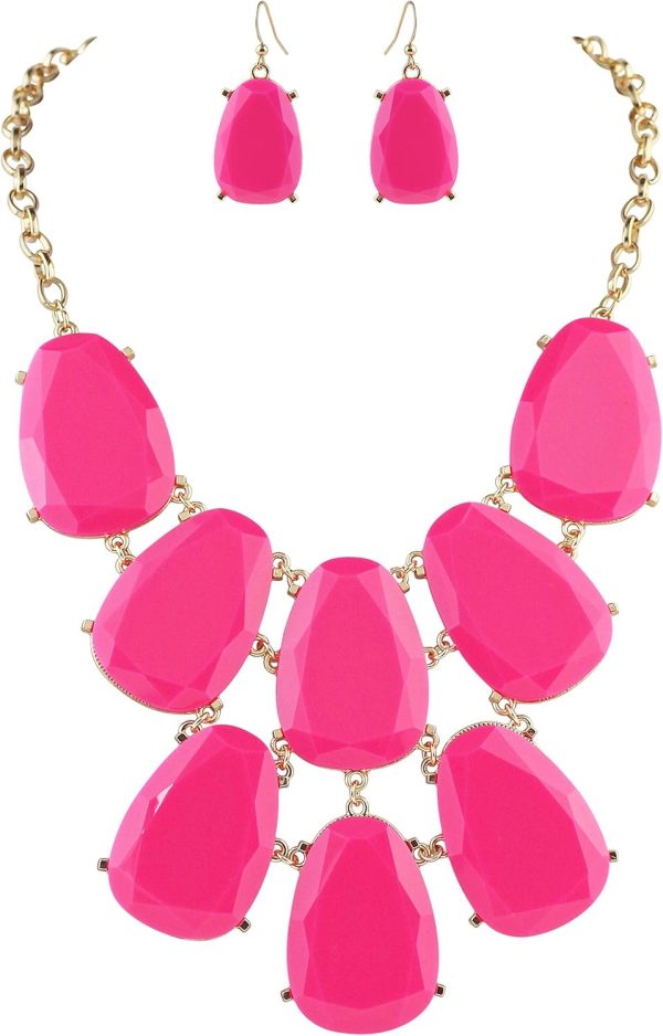 Firstmeet Chunky Bubble Statement Collar Necklace with Earrings for Women