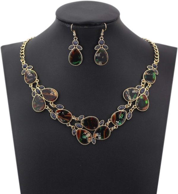 Firstmeet Shiny Resin Water Drop Collar Necklace with Earrings - Image 96