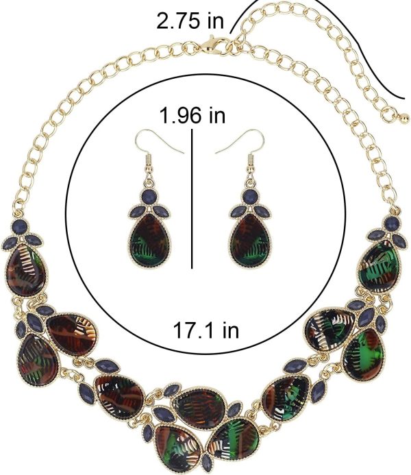 Firstmeet Shiny Resin Water Drop Collar Necklace with Earrings - Image 99