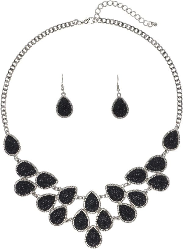 Firstmeet Shiny Resin Water Drop Collar Necklace with Earrings - Image 100