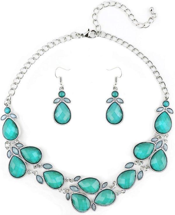 Firstmeet Shiny Resin Water Drop Collar Necklace with Earrings - Image 102