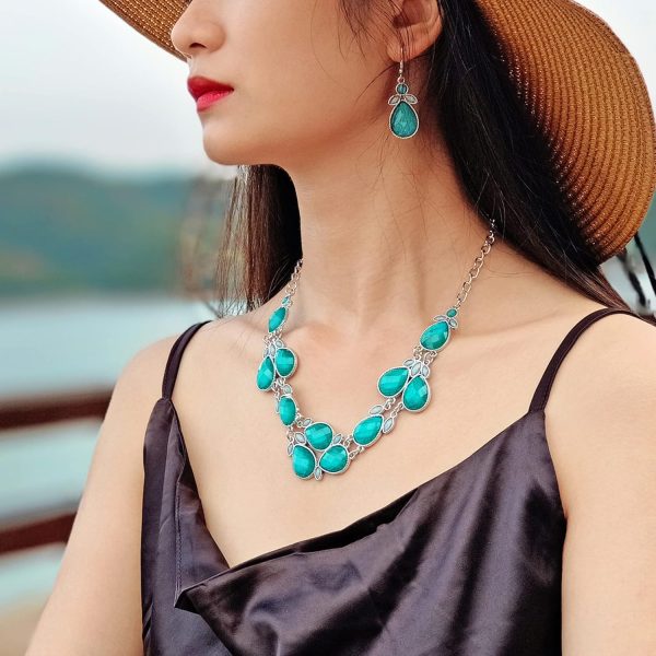 Firstmeet Shiny Resin Water Drop Collar Necklace with Earrings - Image 103