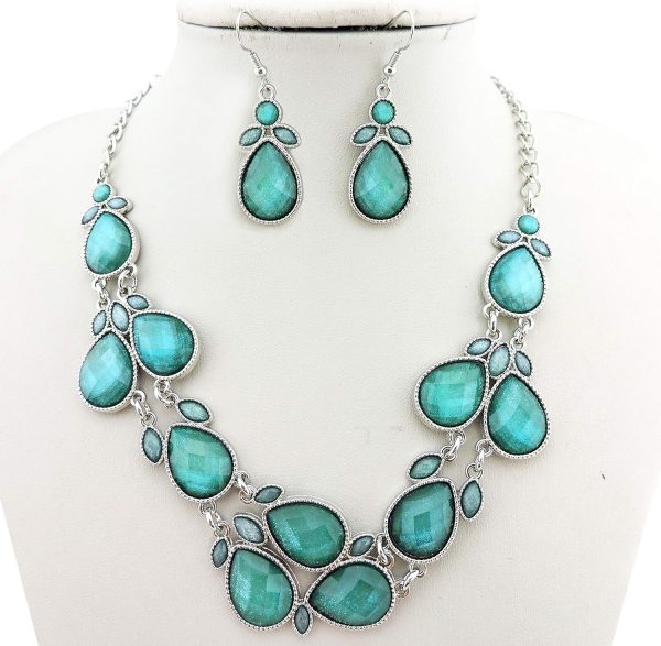 Firstmeet Shiny Resin Water Drop Collar Necklace with Earrings - Image 104