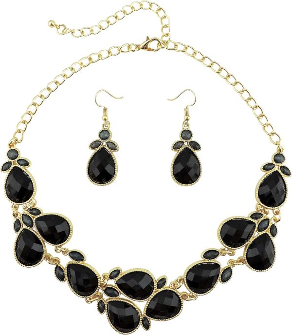 Firstmeet Shiny Resin Water Drop Collar Necklace with Earrings - Image 108