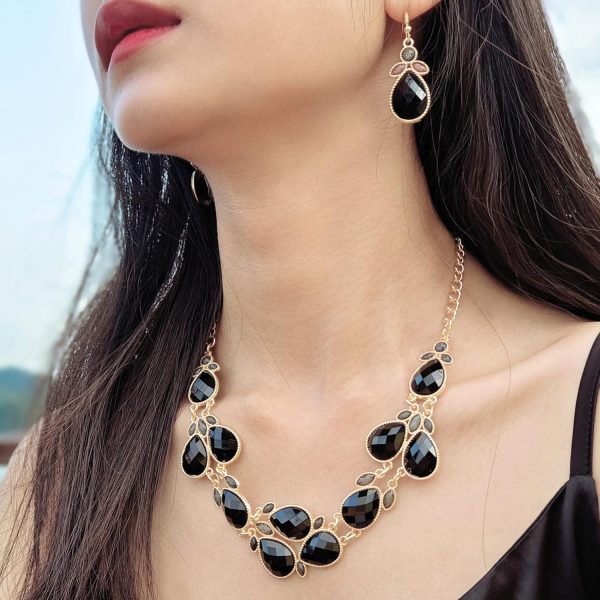 Firstmeet Shiny Resin Water Drop Collar Necklace with Earrings - Image 109