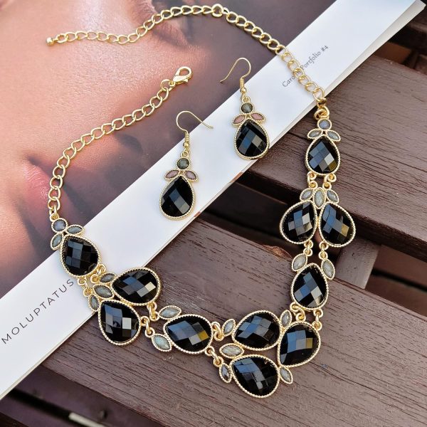 Firstmeet Shiny Resin Water Drop Collar Necklace with Earrings - Image 110