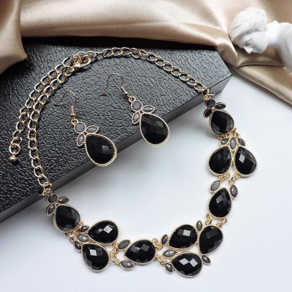 Firstmeet Shiny Resin Water Drop Collar Necklace with Earrings - Image 112