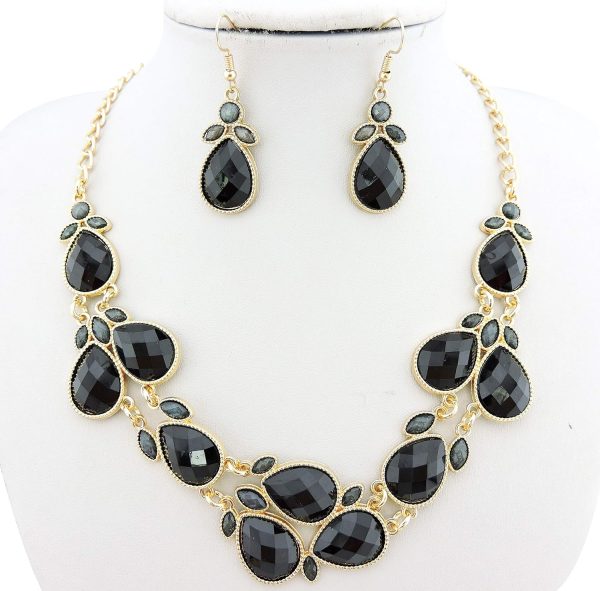 Firstmeet Shiny Resin Water Drop Collar Necklace with Earrings - Image 114