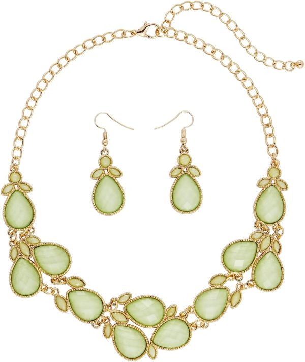 Firstmeet Shiny Resin Water Drop Collar Necklace with Earrings - Image 115